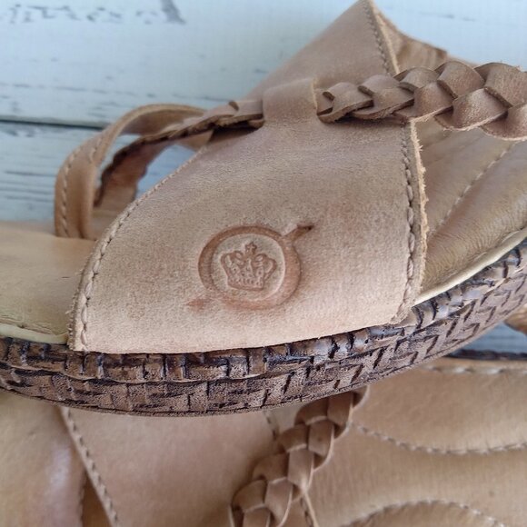 BORN Wedge Toe Loop Sandals Brown Braided Leather Womans 6 - Picture 4 of 10